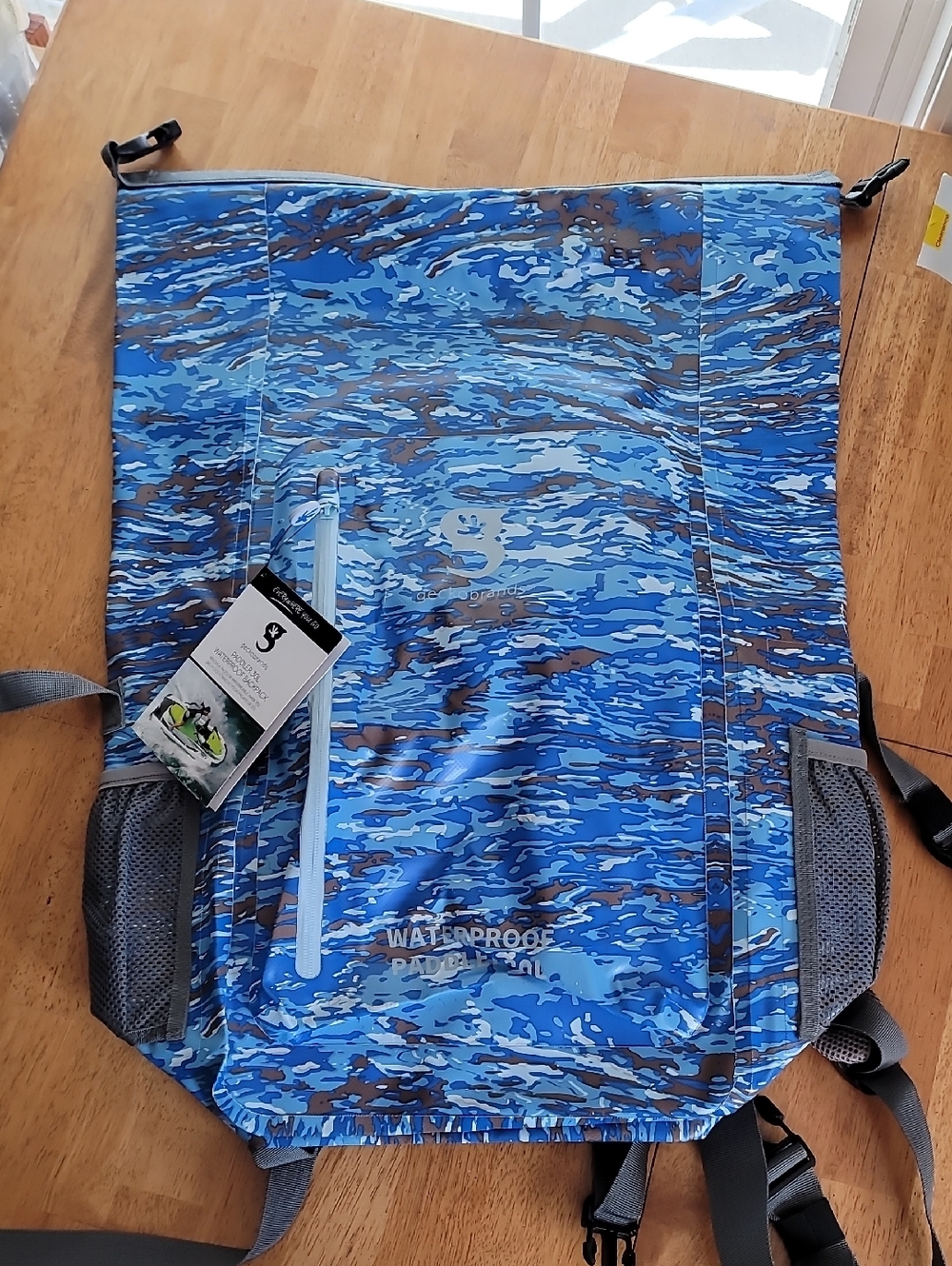 Gecko-Blue Camo Waterproof Roll-Top Backpack